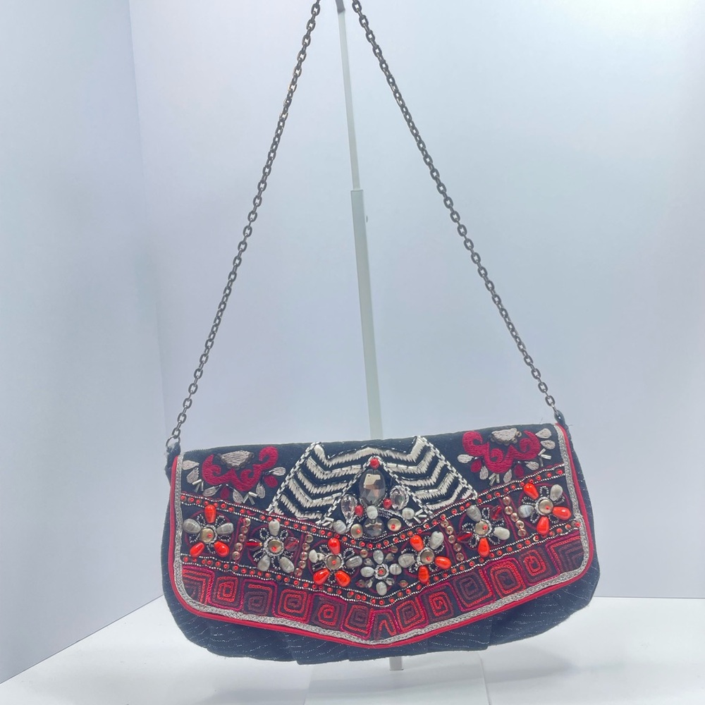 Chico’s Black Red Purse Chain Shoulder Strap